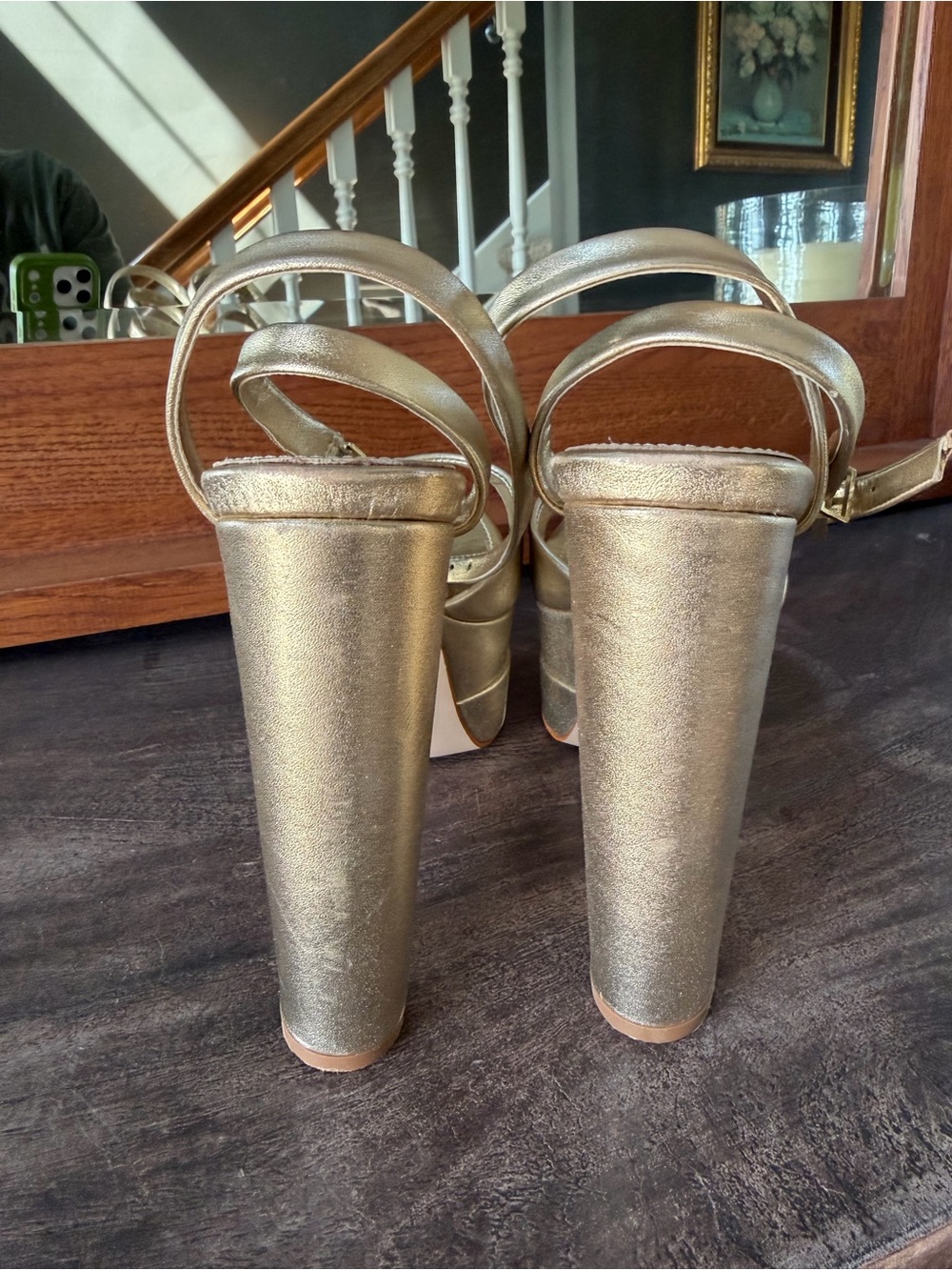 SCHUTZ Metallic Gold Platform Block Sandals - Picture 7 of 9